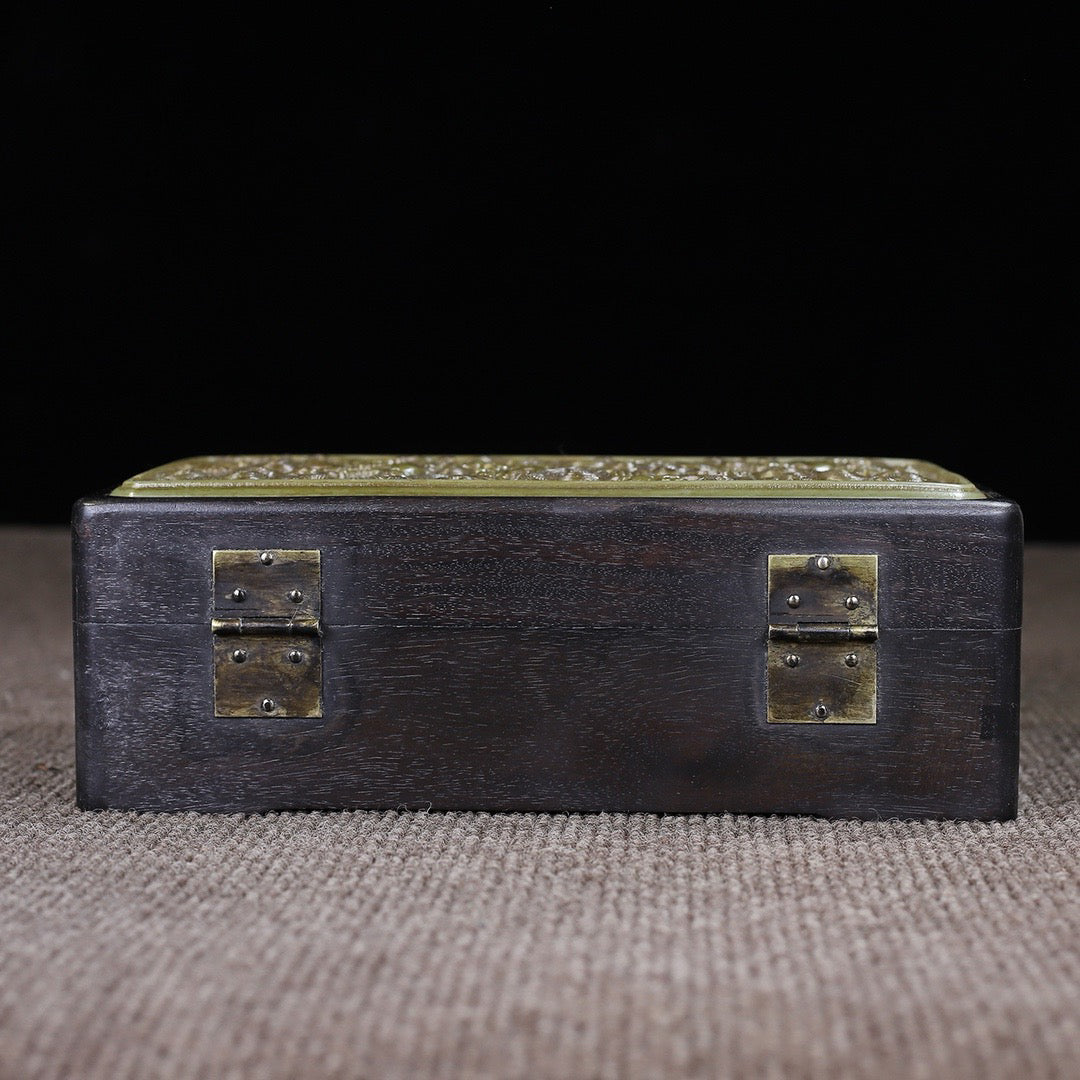 Chinese antique ebony inlaid jade multi treasure box storage box