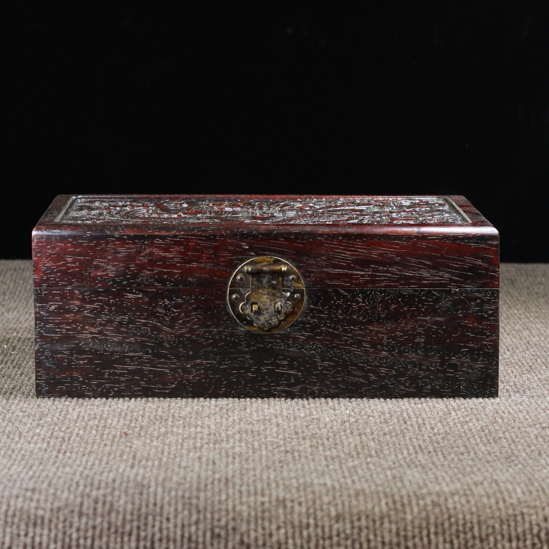 Chinese Antique Purple Sandalwood Carved Xianglong Multi Treasure Box Storage Box