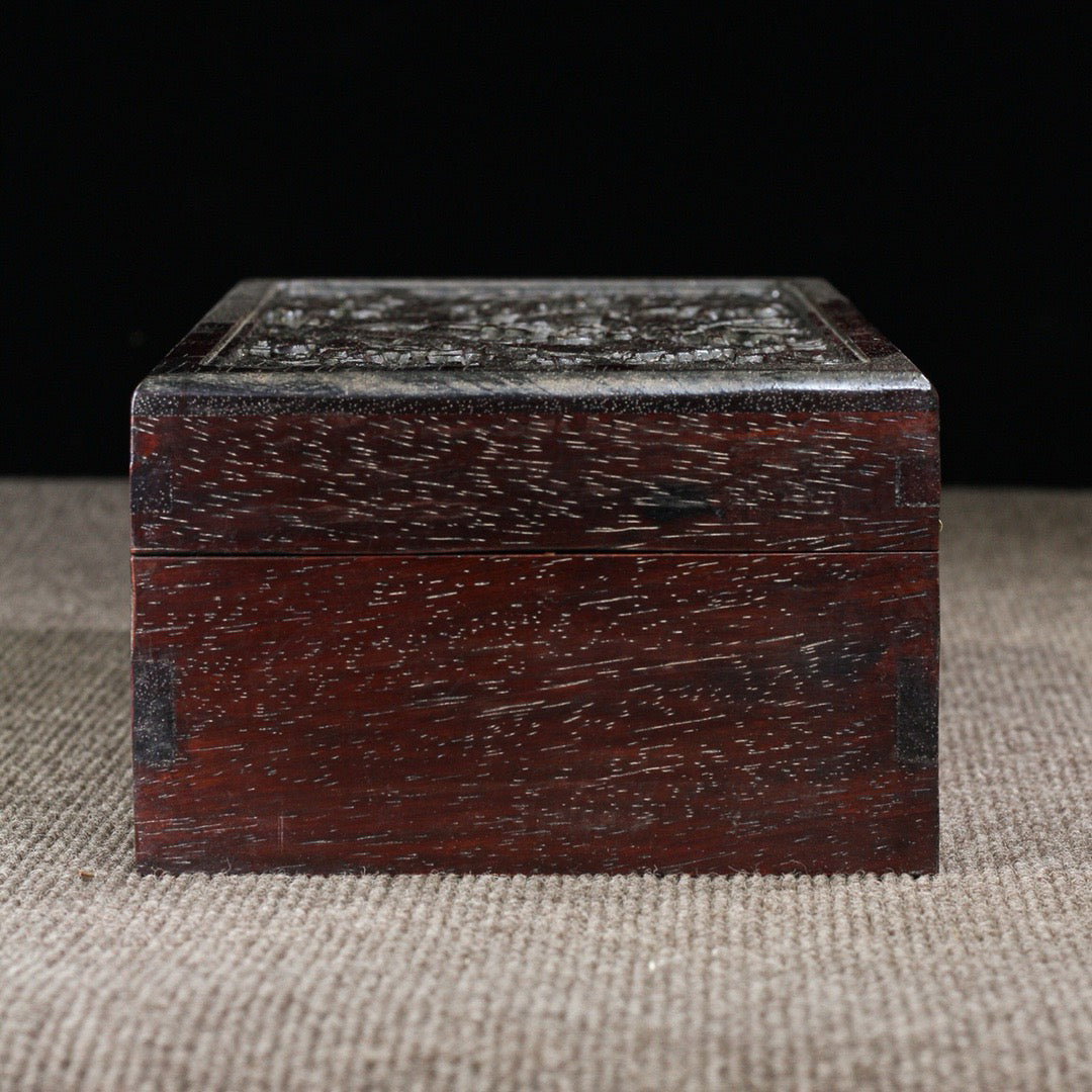 Chinese Antique Purple Sandalwood Carved Xianglong Multi Treasure Box Storage Box