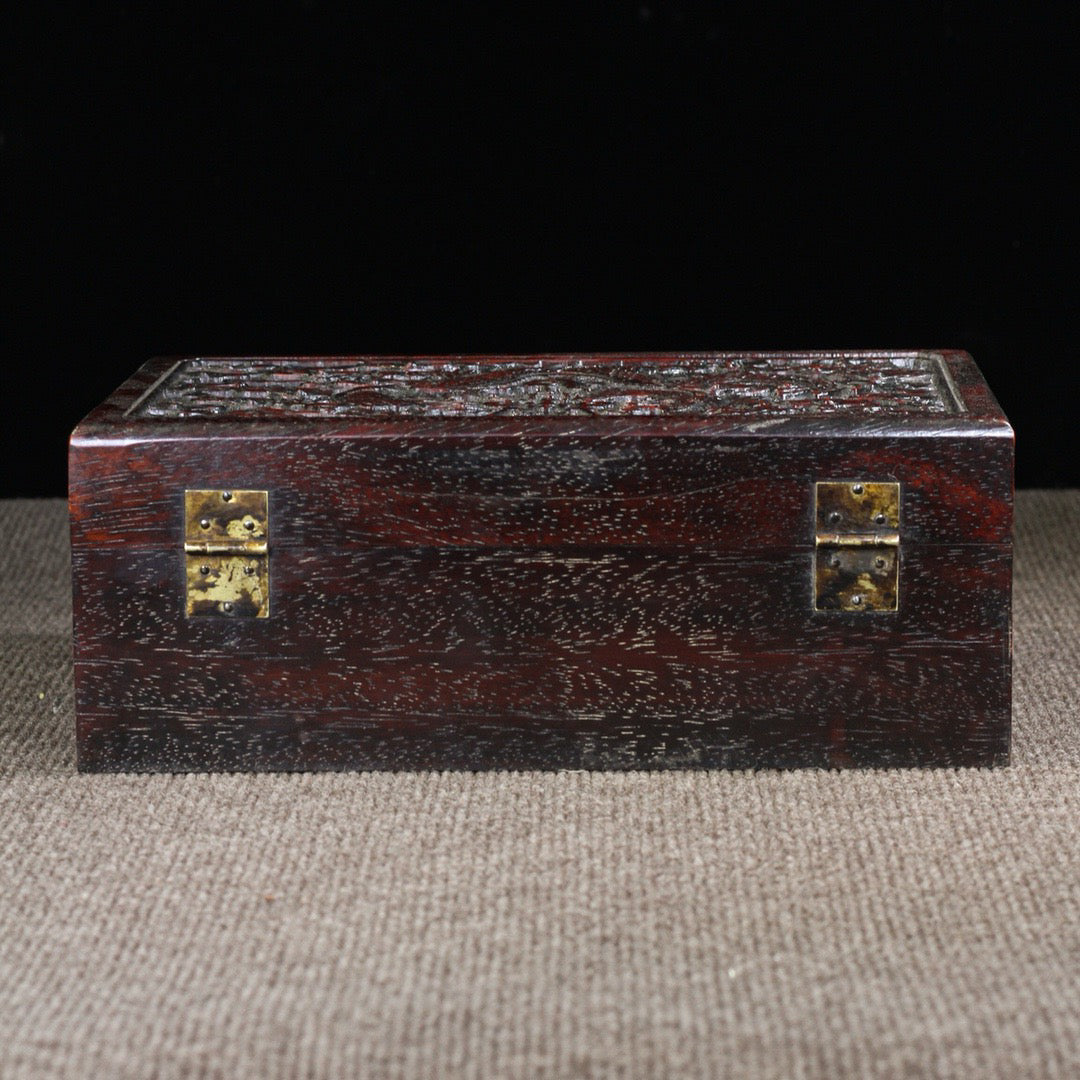 Chinese Antique Purple Sandalwood Carved Xianglong Multi Treasure Box Storage Box