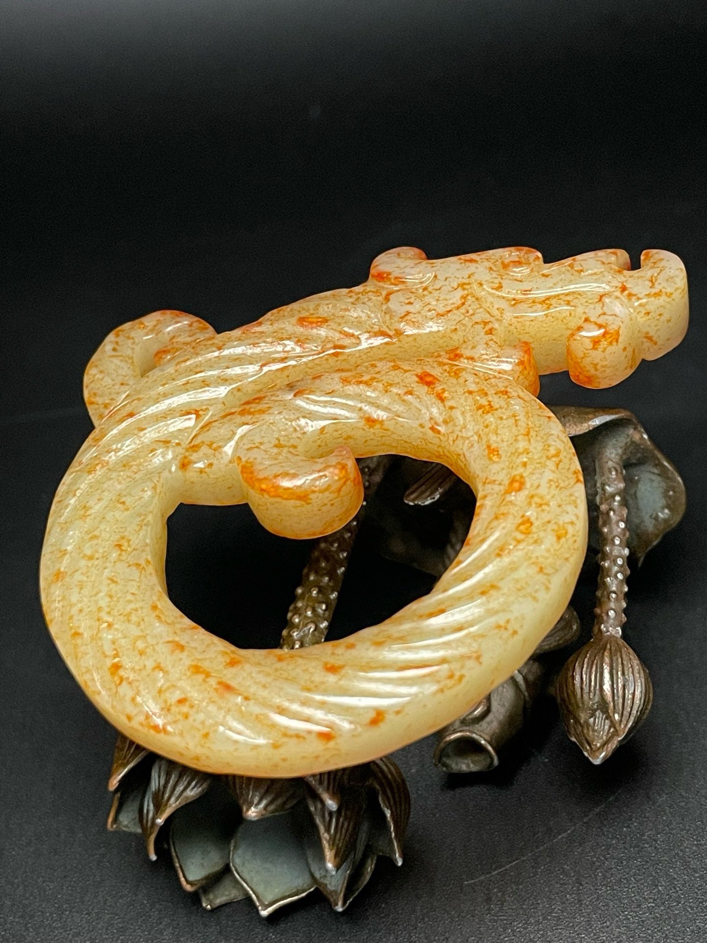 Chinese antique Hotan Jade twisted silk pattern dragon jade pieces