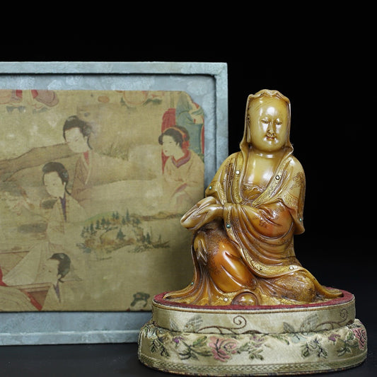 Chinese Antique Shoushan Stone Guanyin Seal Decoration