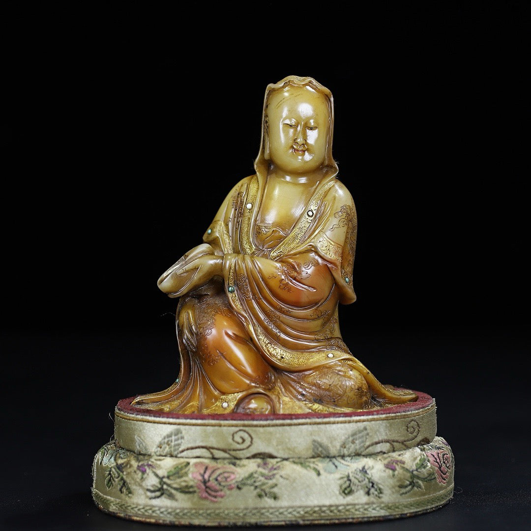Chinese Antique Shoushan Stone Guanyin Seal Decoration