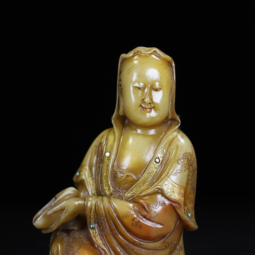 Chinese Antique Shoushan Stone Guanyin Seal Decoration