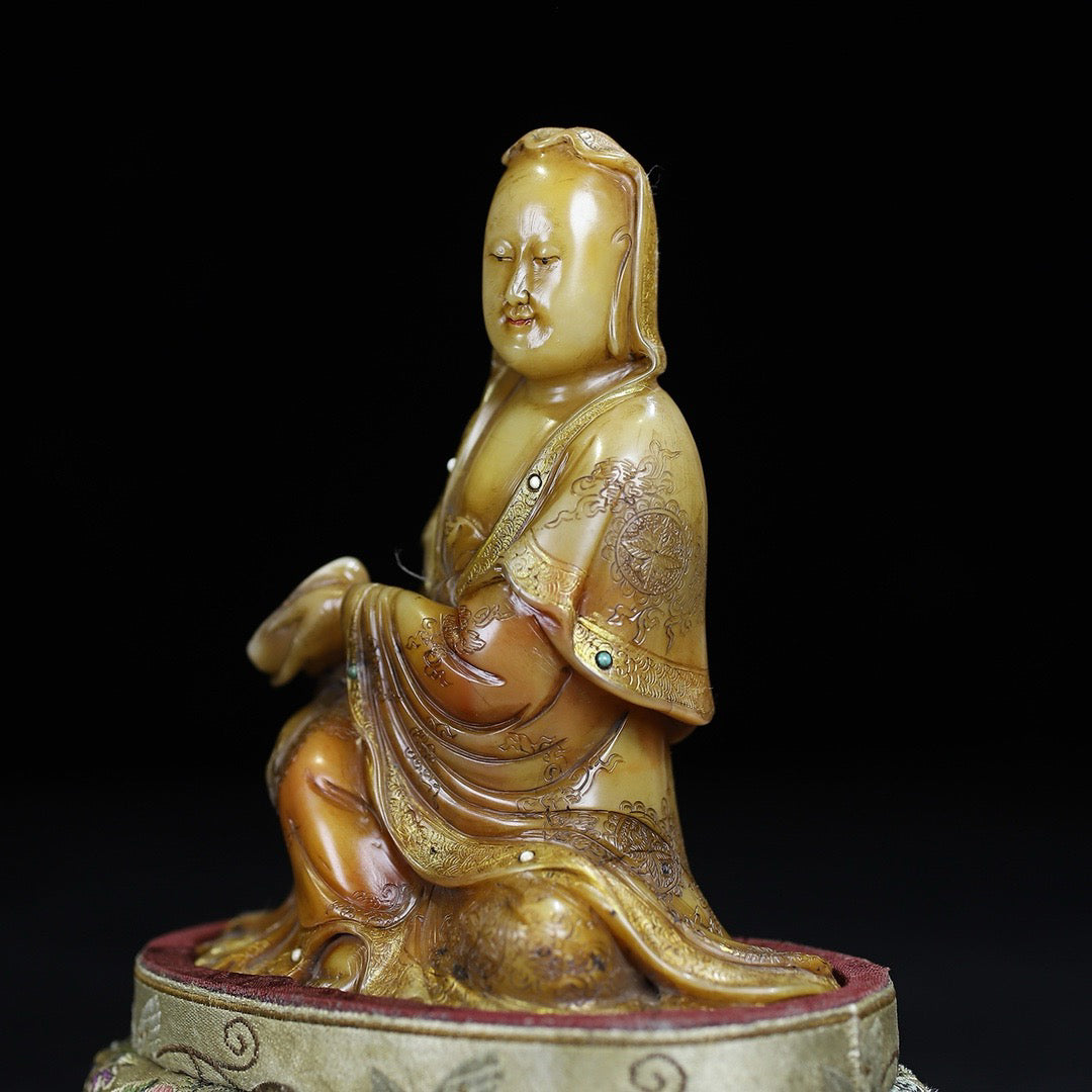 Chinese Antique Shoushan Stone Guanyin Seal Decoration