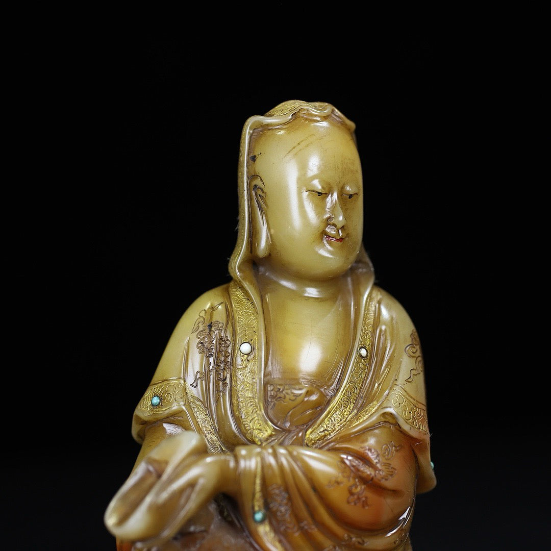 Chinese Antique Shoushan Stone Guanyin Seal Decoration