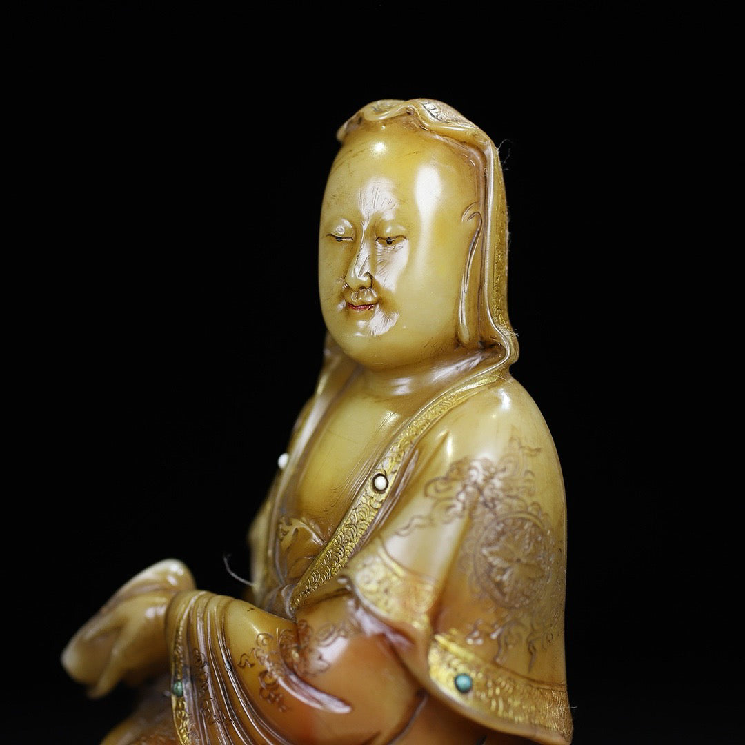 Chinese Antique Shoushan Stone Guanyin Seal Decoration
