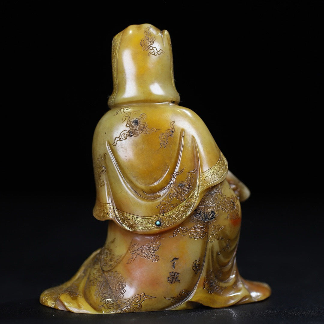 Chinese Antique Shoushan Stone Guanyin Seal Decoration