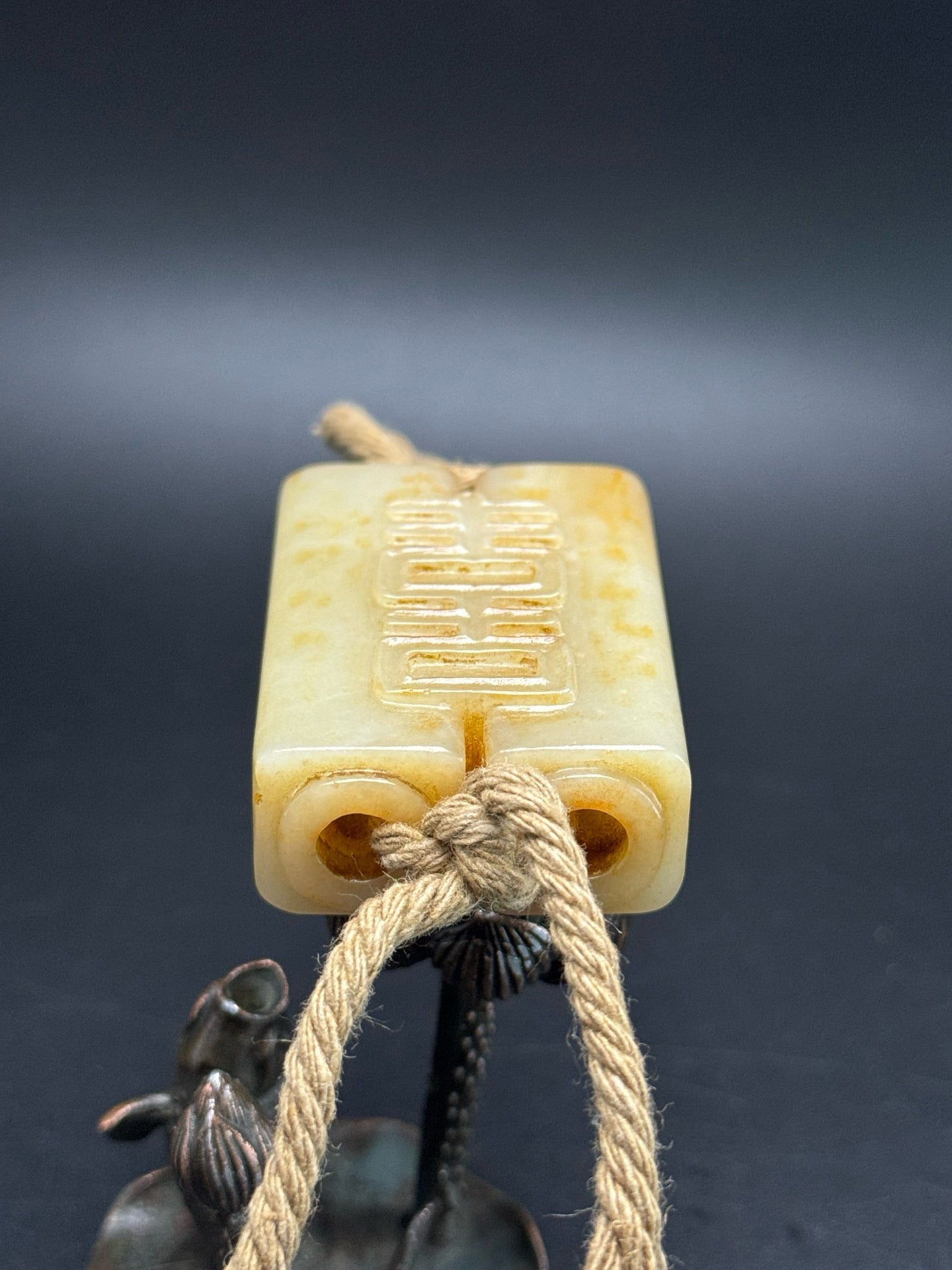 Chinese antique Hotan Jade accessories, double happiness jade cong