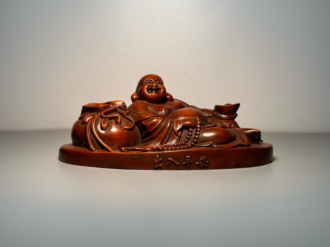 Chinese antique boxwood carving with exquisite craftsmanship, entering and exiting Heian Maitreya