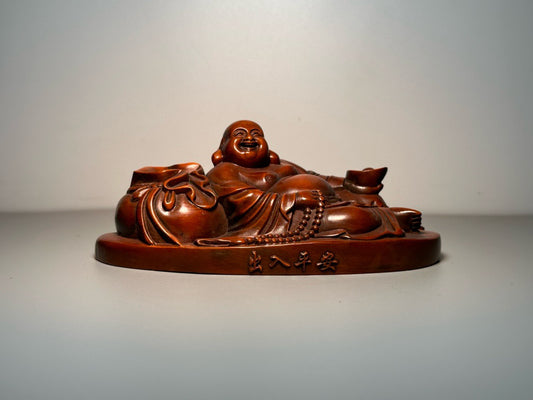 Chinese antique boxwood carving with exquisite craftsmanship, entering and exiting Heian Maitreya