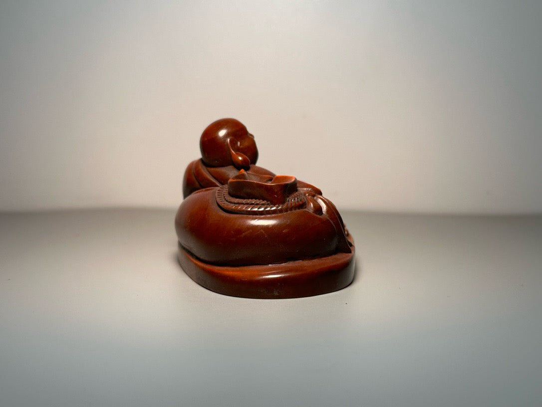 Chinese antique boxwood carving with exquisite craftsmanship, entering and exiting Heian Maitreya