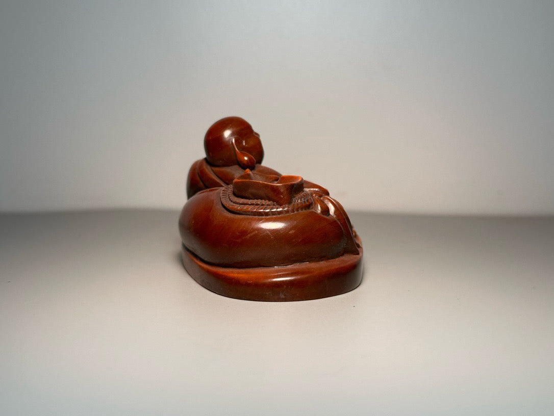 Chinese antique boxwood carving with exquisite craftsmanship, entering and exiting Heian Maitreya