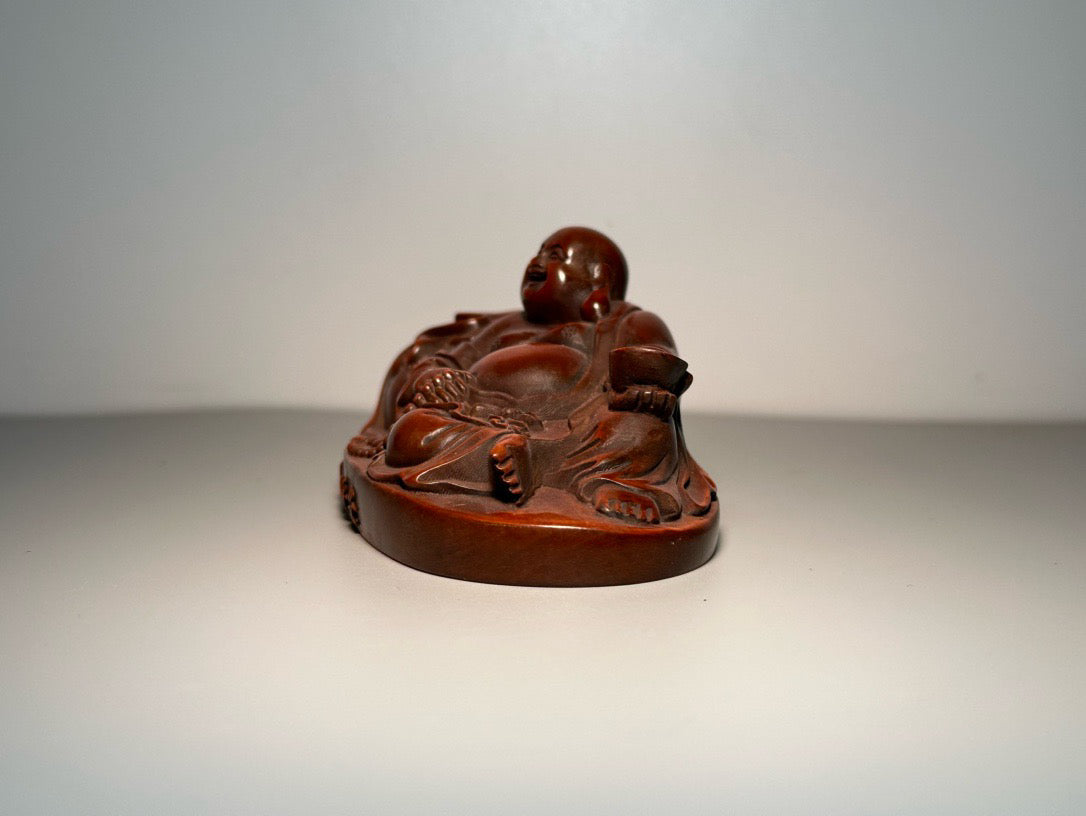 Chinese antique boxwood carving with exquisite craftsmanship, entering and exiting Heian Maitreya