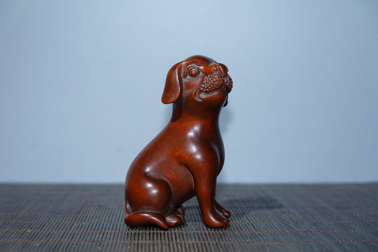 Collected boxwood carved dog and Wangcai statue decoration