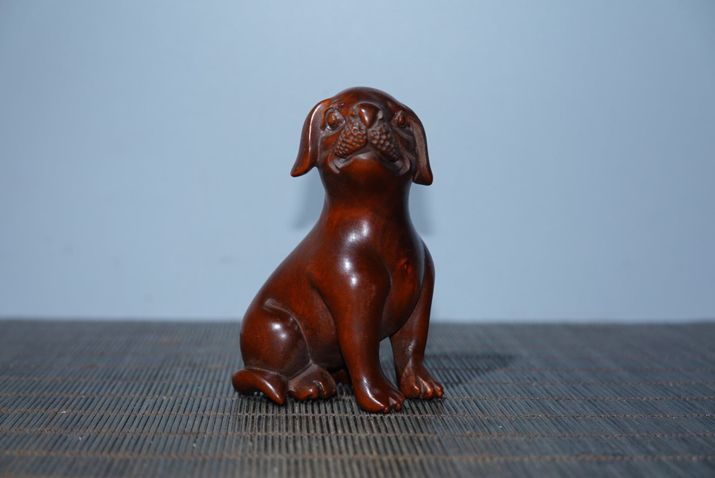 Collected boxwood carved dog and Wangcai statue decoration