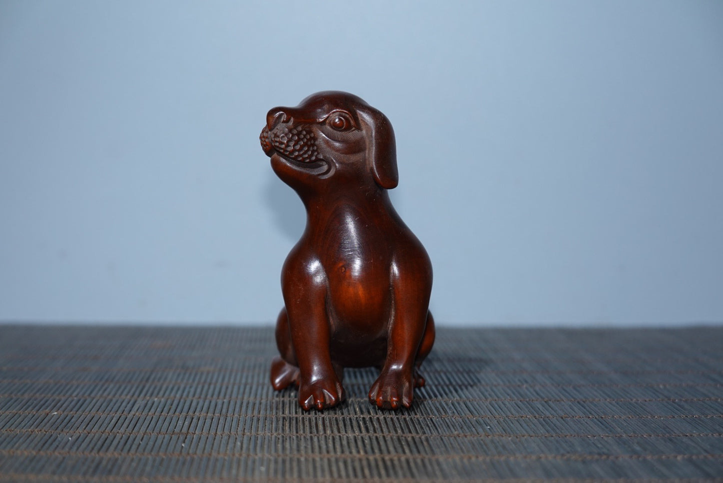 Collected boxwood carved dog and Wangcai statue decoration