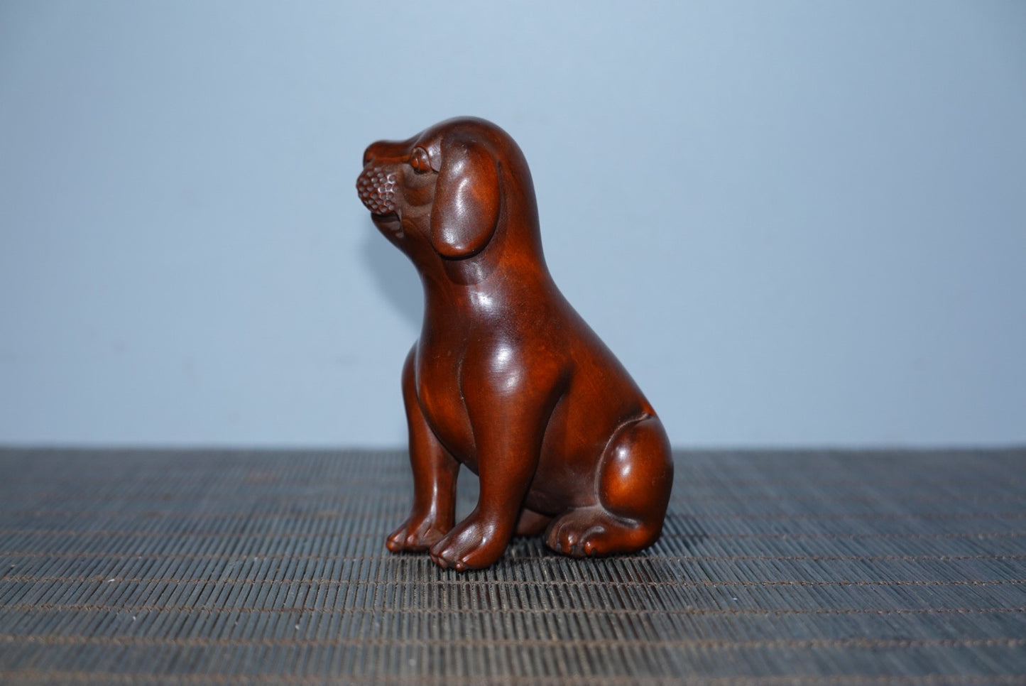 Collected boxwood carved dog and Wangcai statue decoration