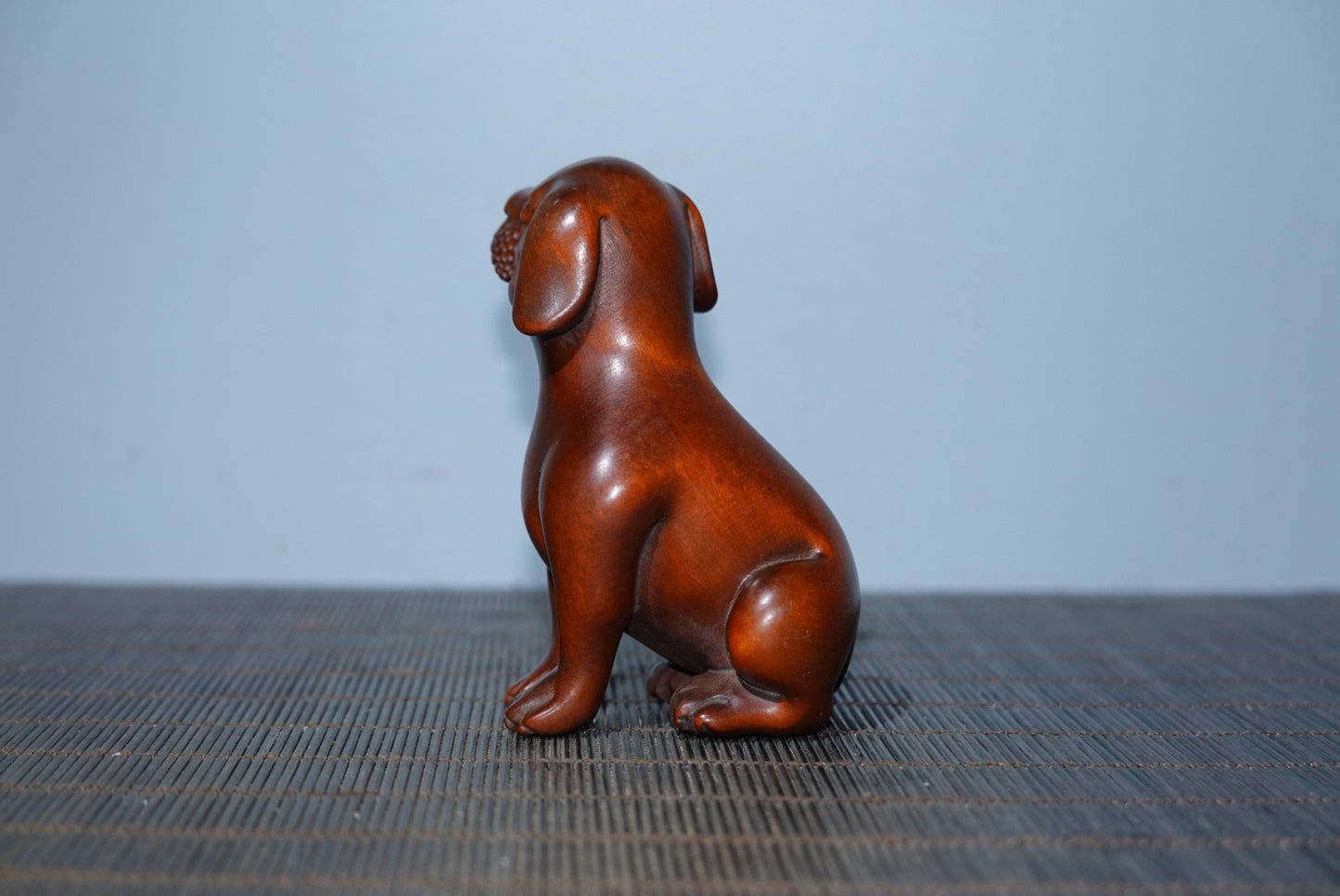 Collected boxwood carved dog and Wangcai statue decoration