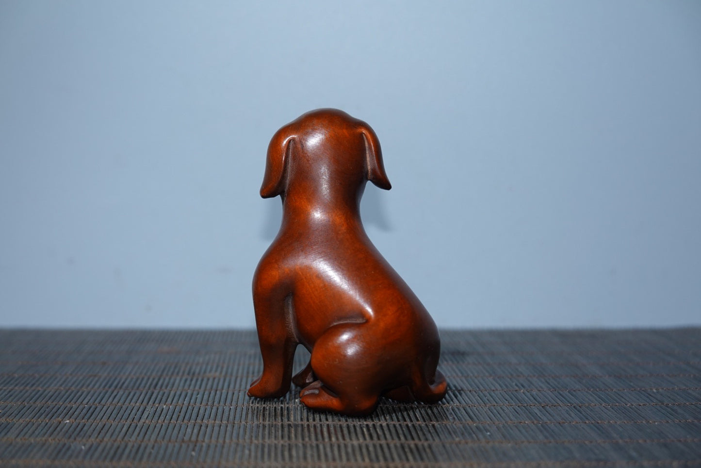 Collected boxwood carved dog and Wangcai statue decoration