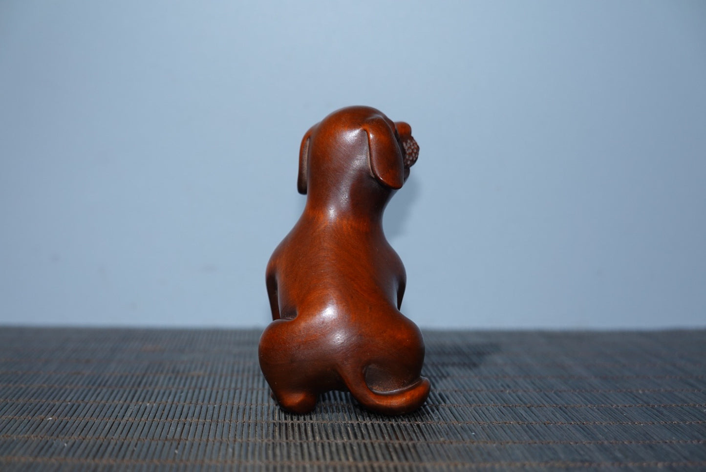Collected boxwood carved dog and Wangcai statue decoration