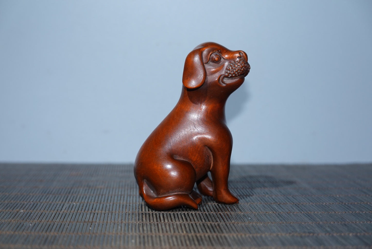 Collected boxwood carved dog and Wangcai statue decoration