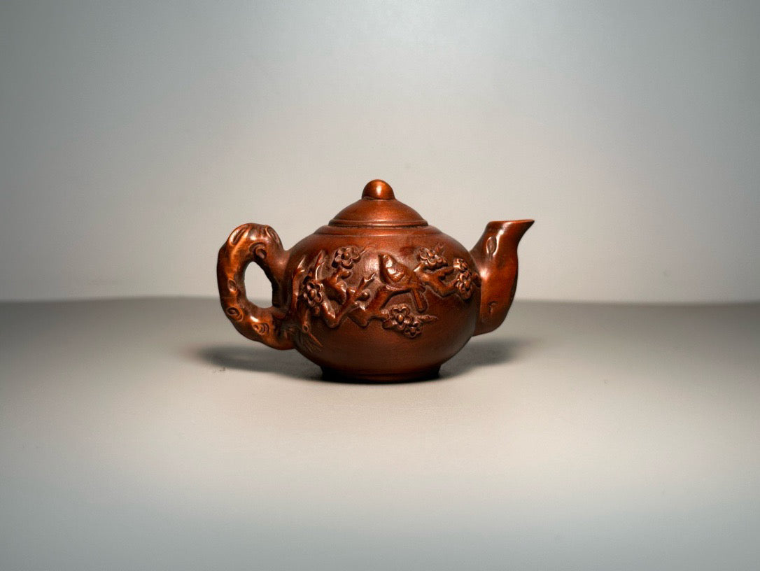 Chinese antique boxwood carving with exquisite craftsmanship, plum blossom bird pot