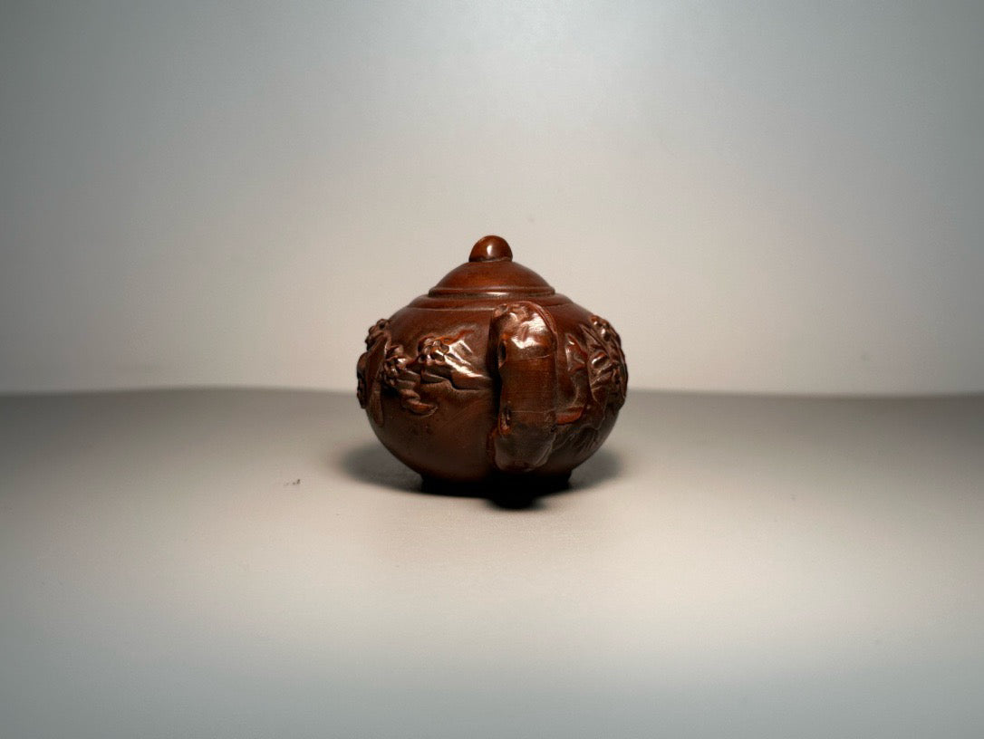 Chinese antique boxwood carving with exquisite craftsmanship, plum blossom bird pot