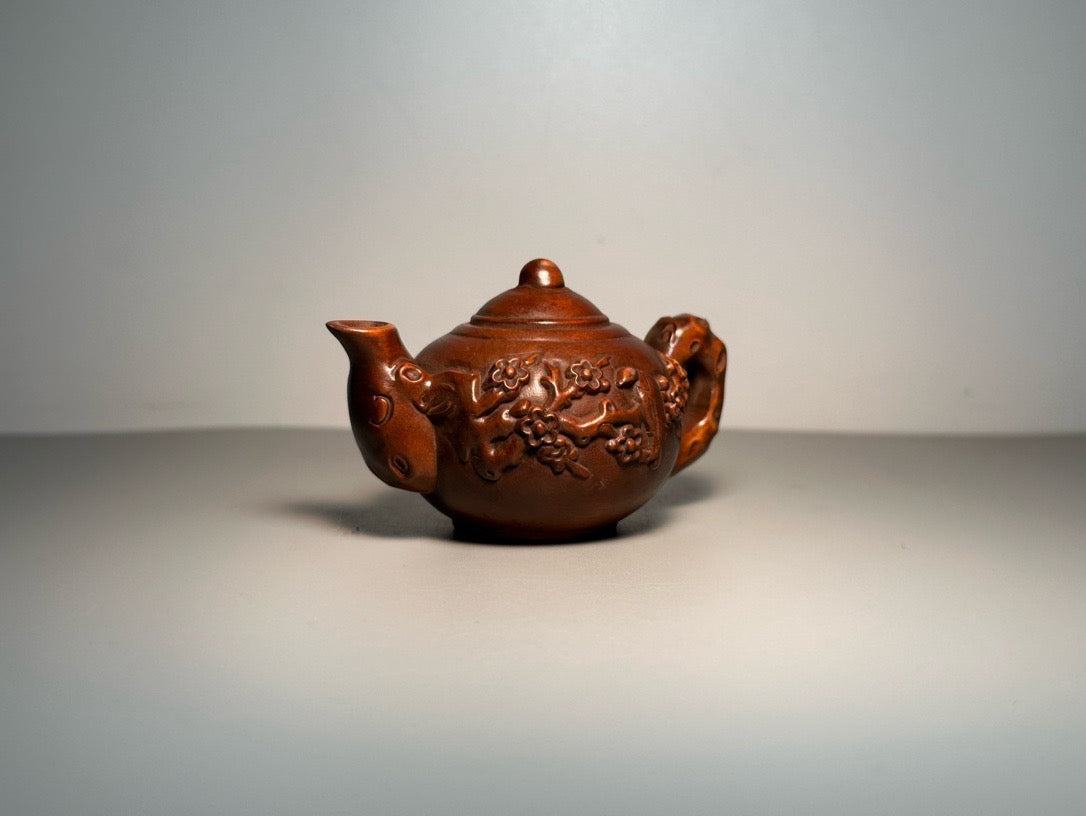 Chinese antique boxwood carving with exquisite craftsmanship, plum blossom bird pot