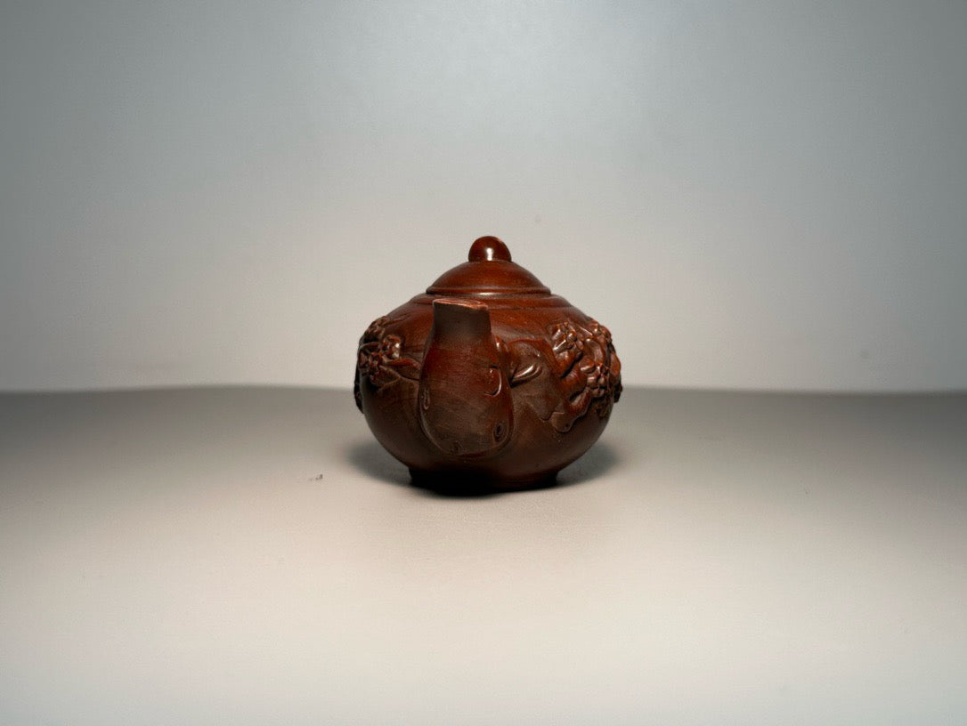 Chinese antique boxwood carving with exquisite craftsmanship, plum blossom bird pot