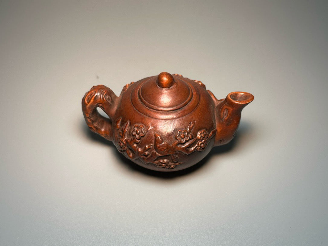 Chinese antique boxwood carving with exquisite craftsmanship, plum blossom bird pot