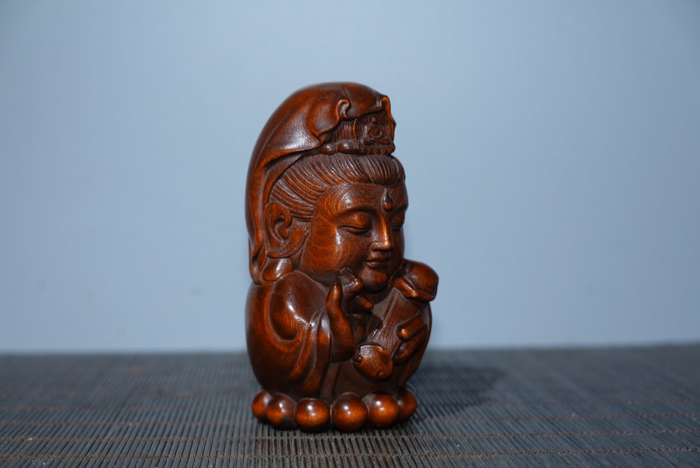Collected boxwood carved Guanyin ornaments, furniture ornaments