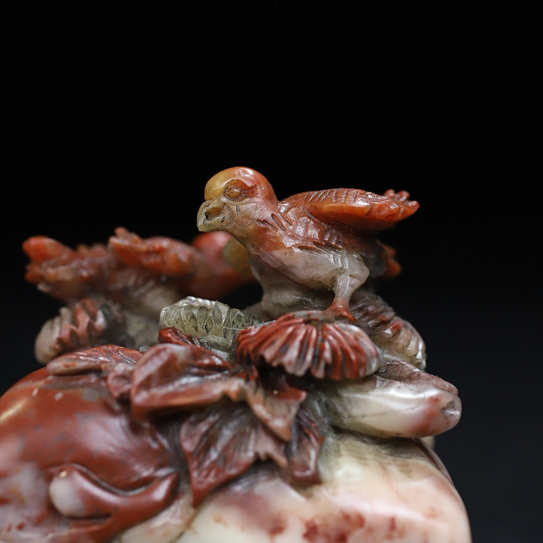 Chinese Antique Shoushan Stone Bird Language and Flower Fragrance Seal
