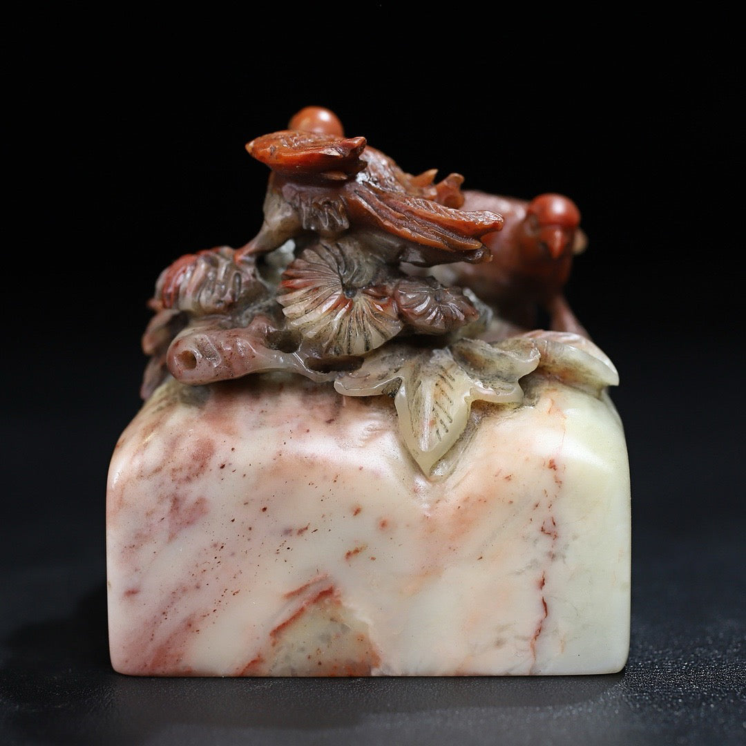 Chinese Antique Shoushan Stone Bird Language and Flower Fragrance Seal