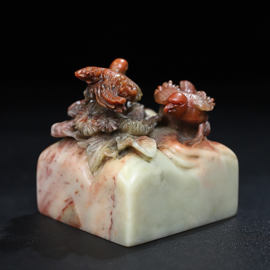 Chinese Antique Shoushan Stone Bird Language and Flower Fragrance Seal