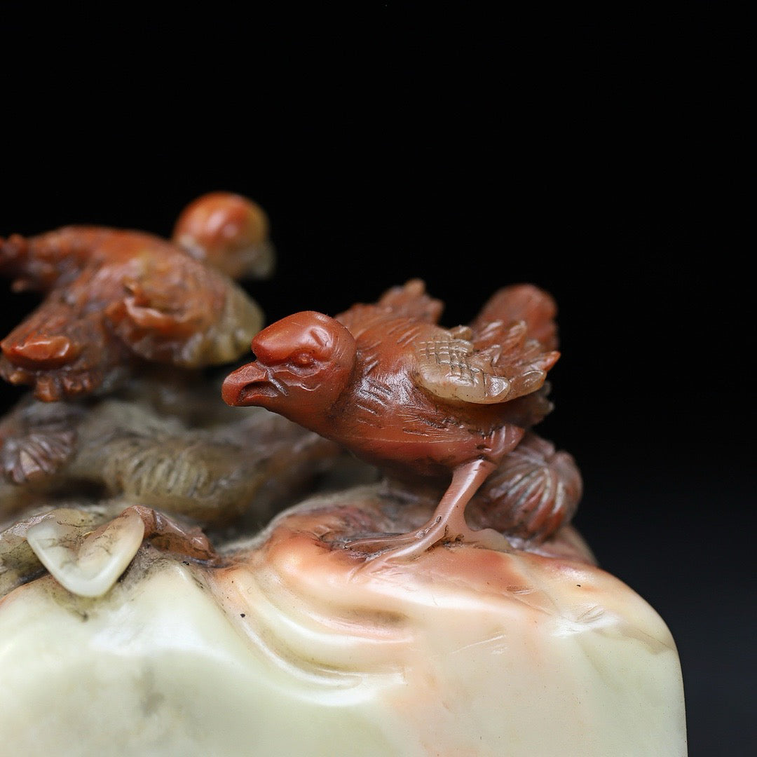 Chinese Antique Shoushan Stone Bird Language and Flower Fragrance Seal