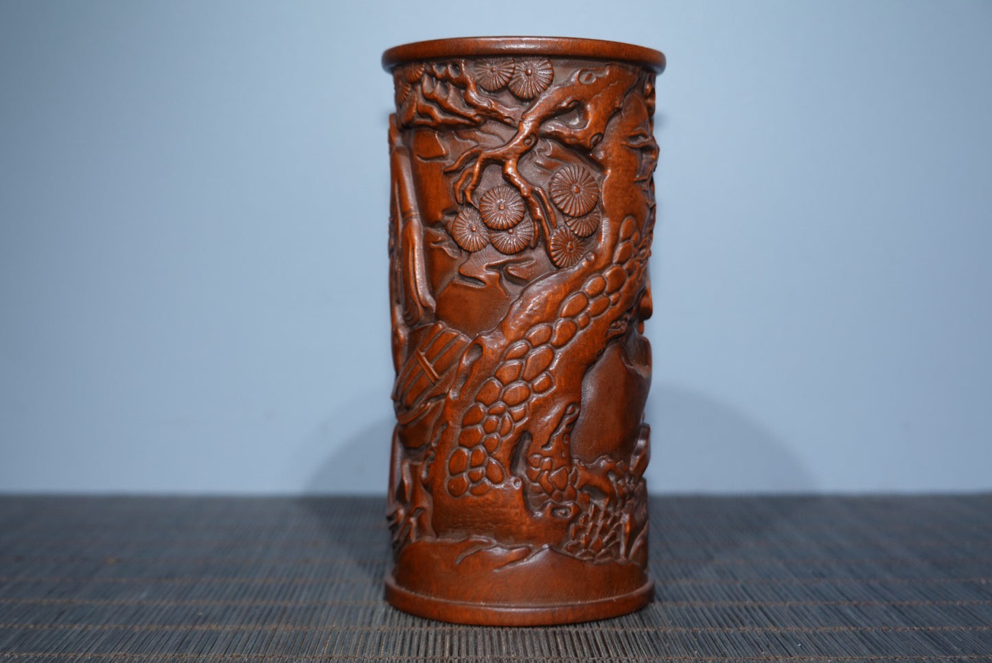 Collection of boxwood carved elderly pen holder ornaments, furniture ornaments