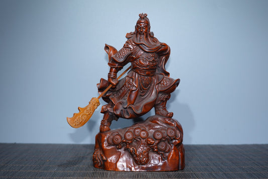 Collected boxwood carved Guan Gong ornaments, furniture ornaments