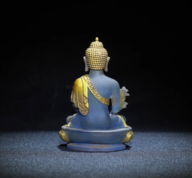 Colored glaze Buddha statues/collectibles Hand-carved Chinese antique colored glaze painted gold medicine Buddha collection