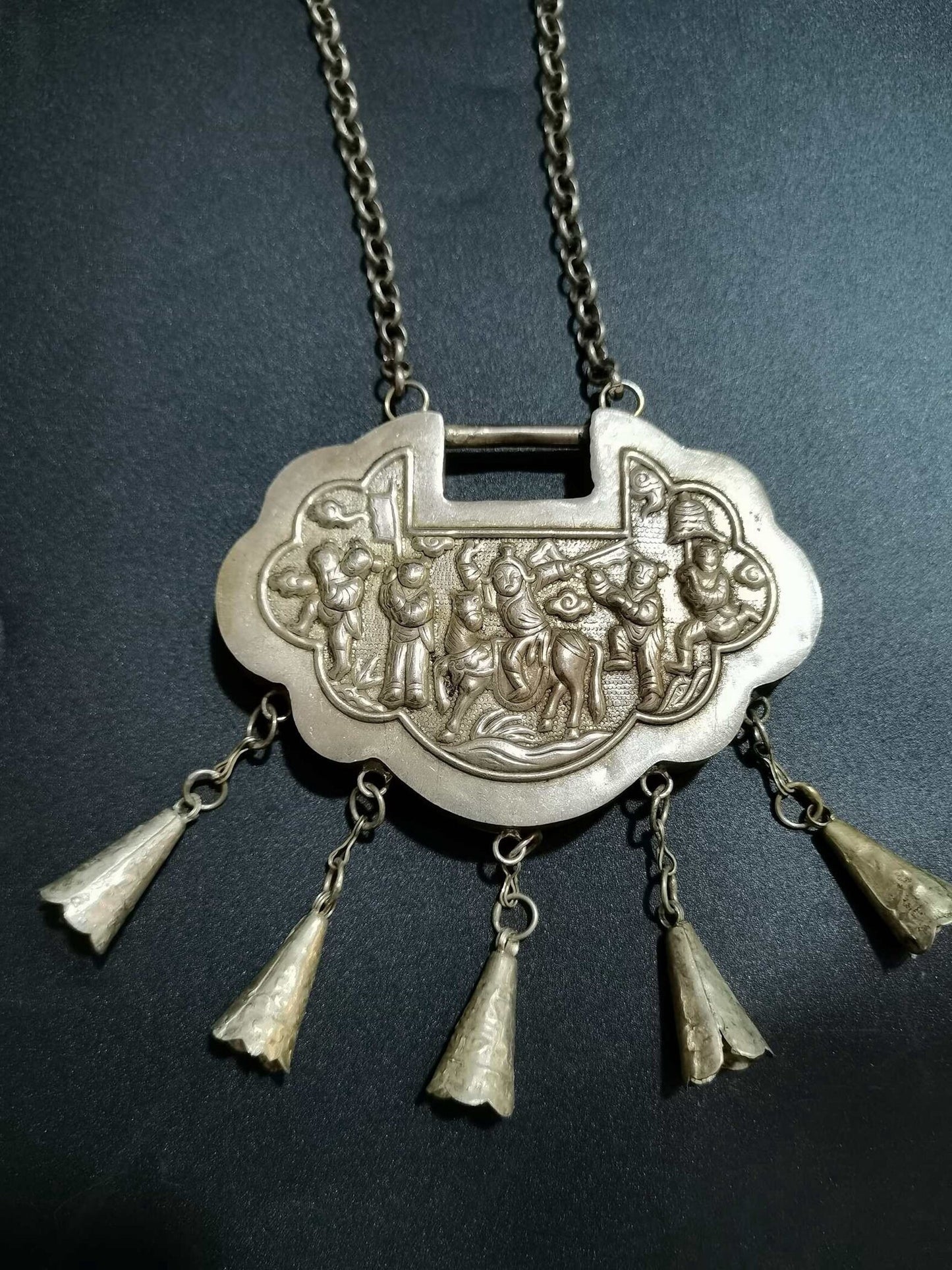 Collection of Chinese Old Silver Long Life Lock Necklace