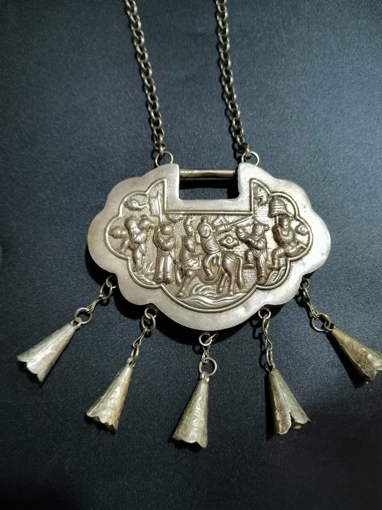 Collection of Chinese Old Silver Long Life Lock Necklace