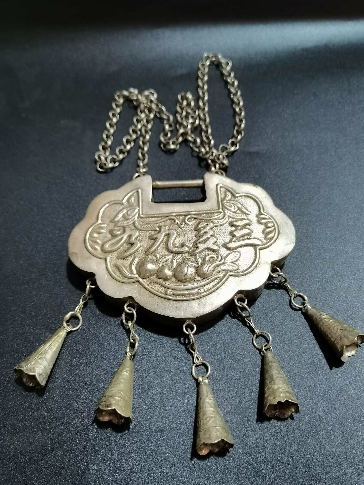 Collection of Chinese Old Silver Long Life Lock Necklace