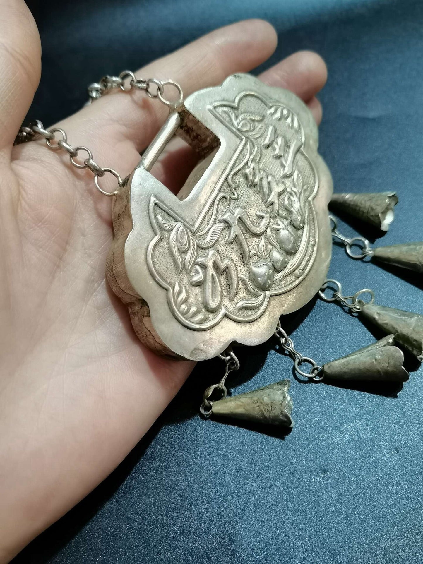 Collection of Chinese Old Silver Long Life Lock Necklace