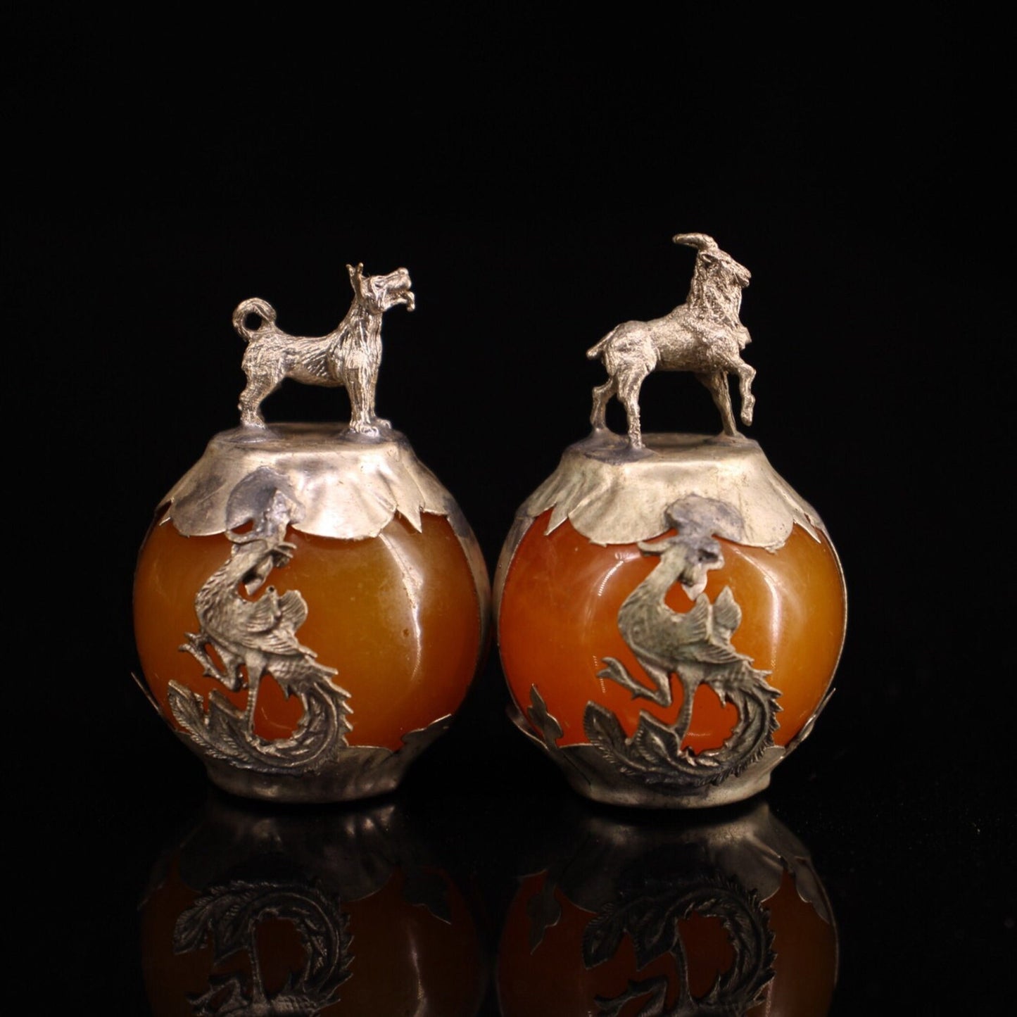 Collection of Chinese Antique Cupronickel Inlaid Beeswax Zodiac Balls.