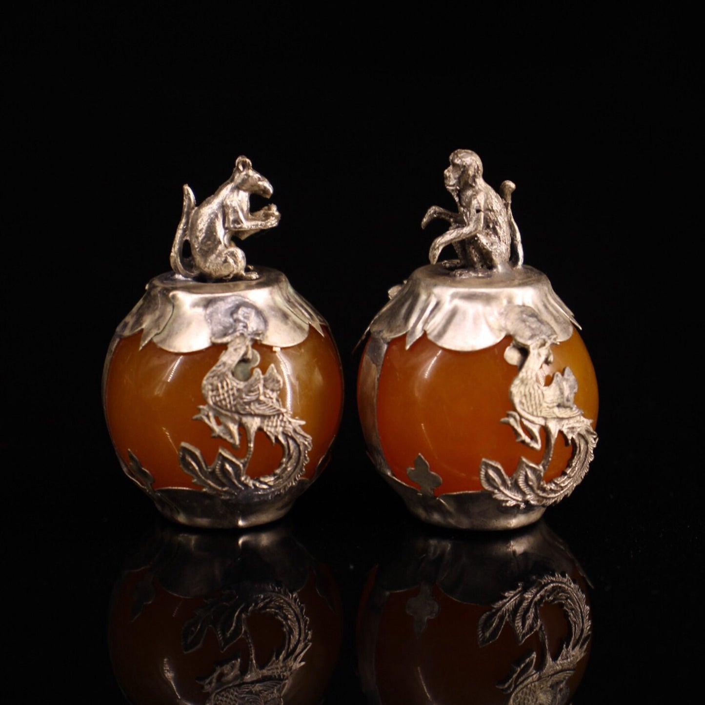 Collection of Chinese Antique Cupronickel Inlaid Beeswax Zodiac Balls.