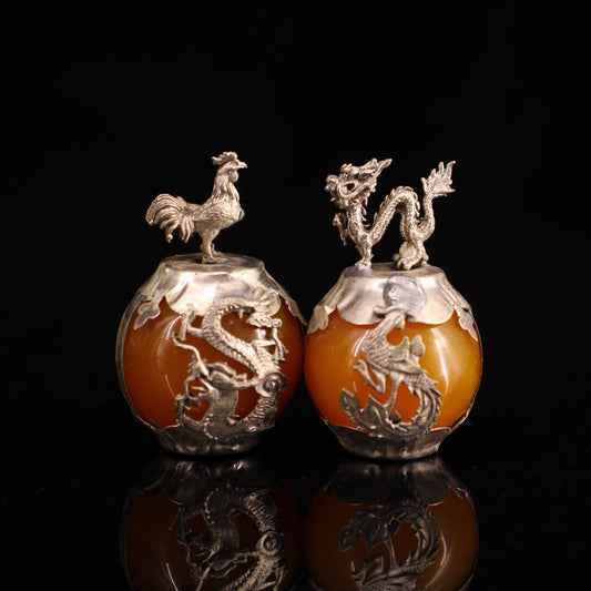 Collection of Chinese Antique Cupronickel Inlaid Beeswax Zodiac Balls.
