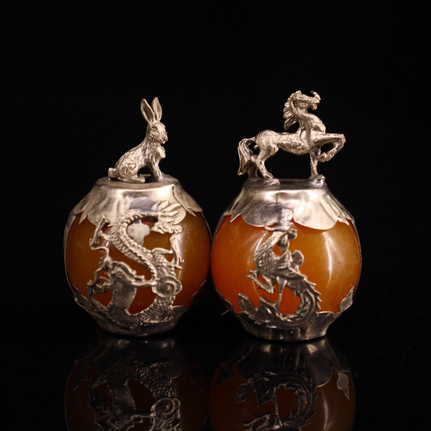 Collection of Chinese Antique Cupronickel Inlaid Beeswax Zodiac Balls.