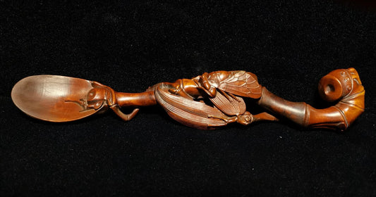 Wooden tea shovel hand-carved boxwood cicada tea shovel