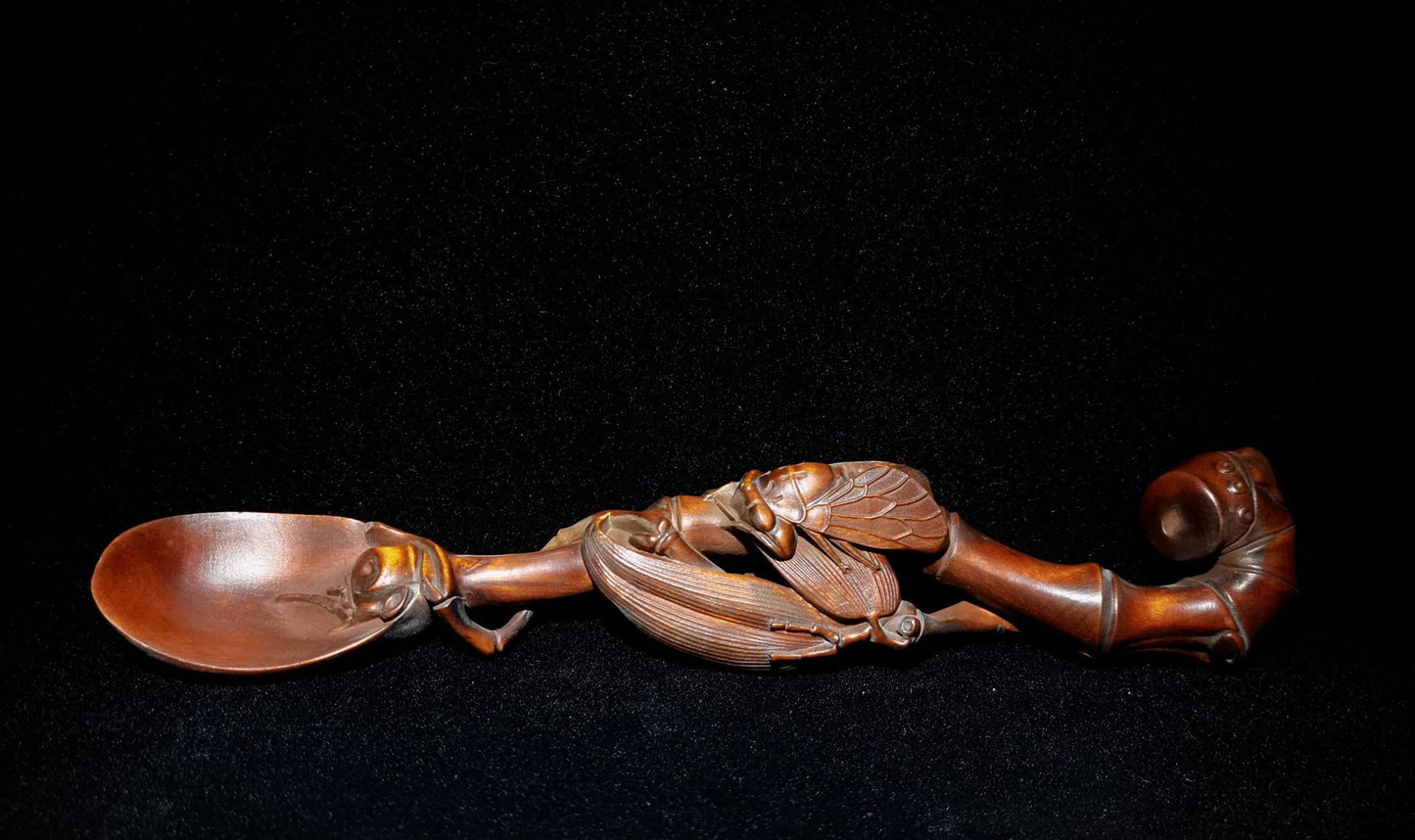 Wooden tea shovel hand-carved boxwood cicada tea shovel