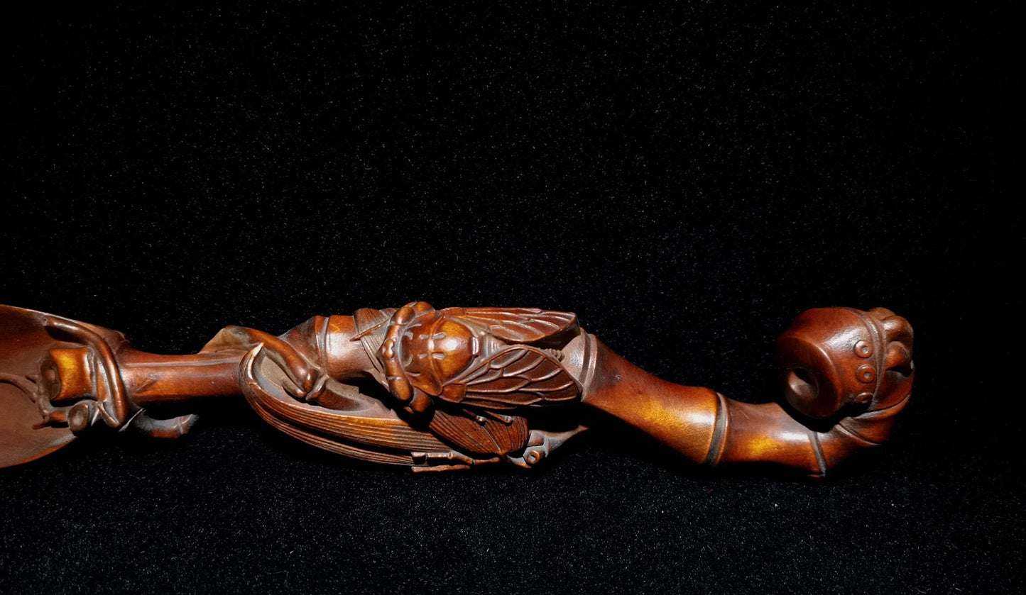 Wooden tea shovel hand-carved boxwood cicada tea shovel